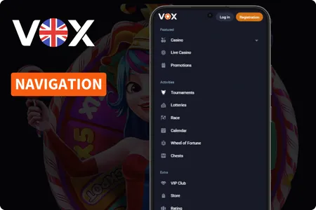 Navigation on VoxCasino.com