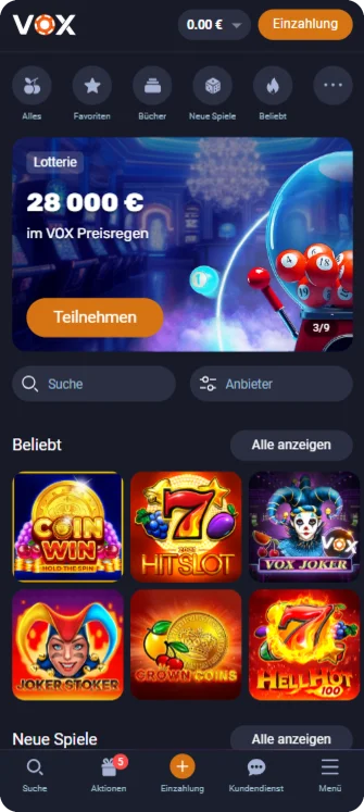 Vox Casino Homepage