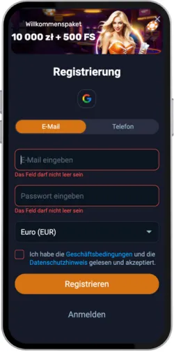 Formular mit erforderlichen persönlichen Daten