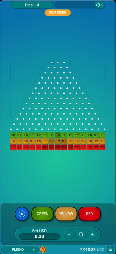 Ekran główny gry Plinko