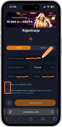 Formularz z danymi osobowymi wymaganymi