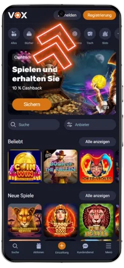 Besuchen Sie die offizielle Website von Vox Casino.